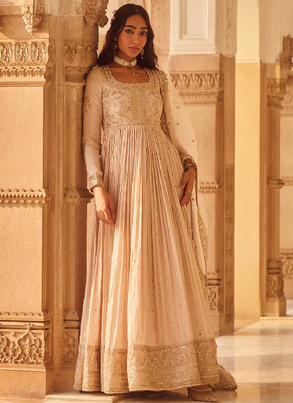 Nude Embroidered Tissue Anarkali