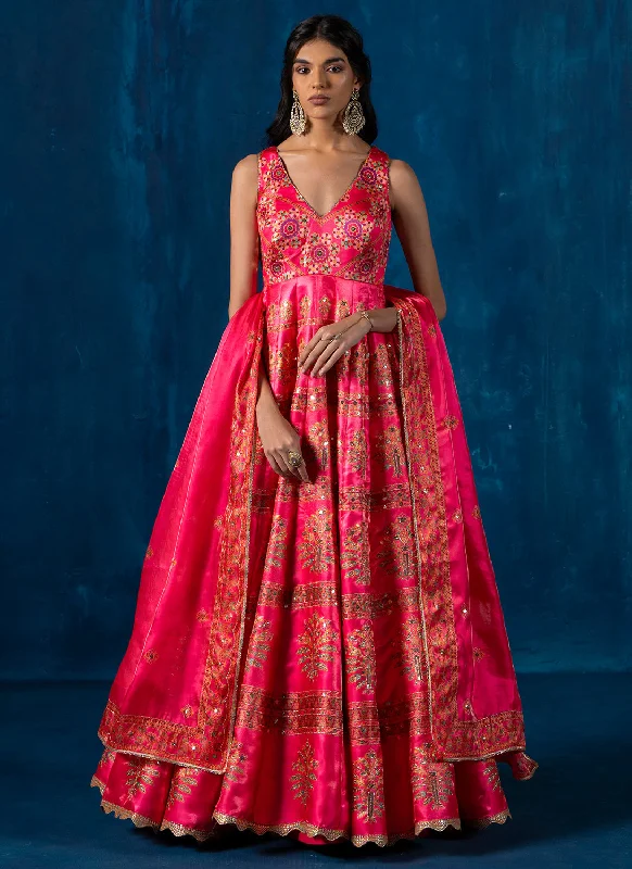 Hot Pink Multicolor Embroidered Anarkali