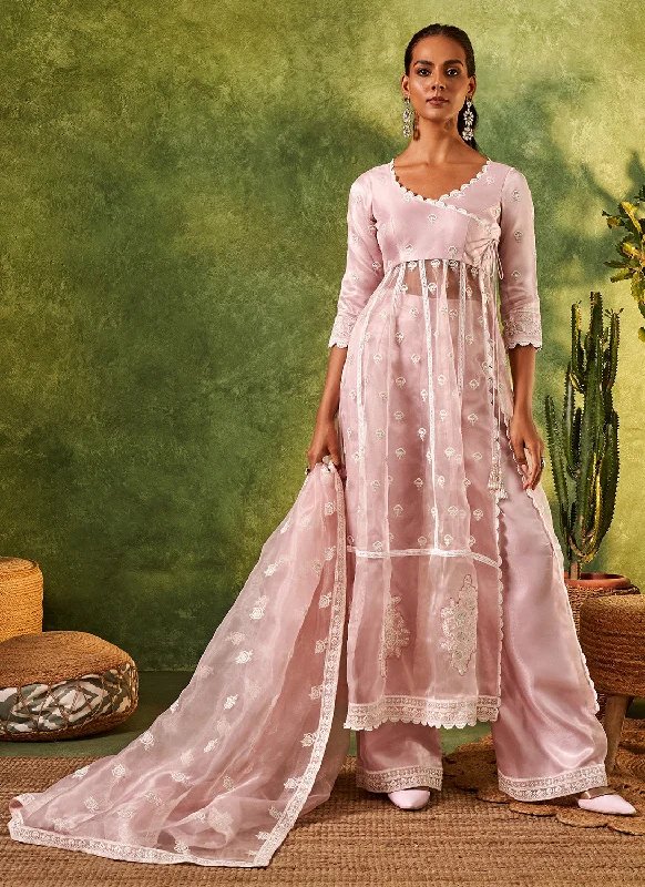 Dusty Mauve Embroidered Organza Anarkali