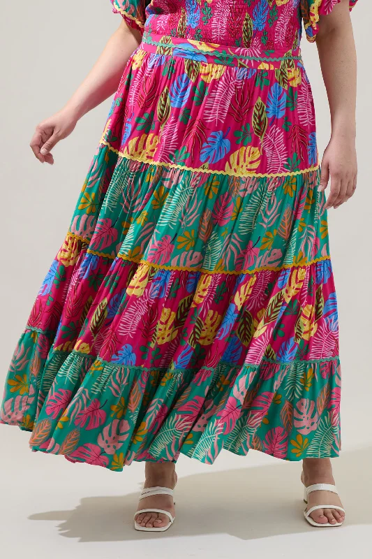 Marina Tropical Tiered Maxi Skirt Curve