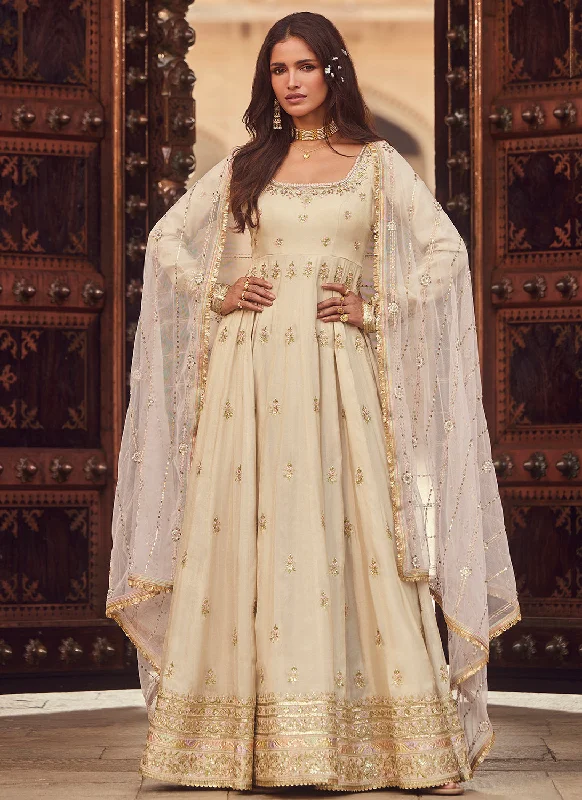 Light Dusty Beige Embroidered Anarkali