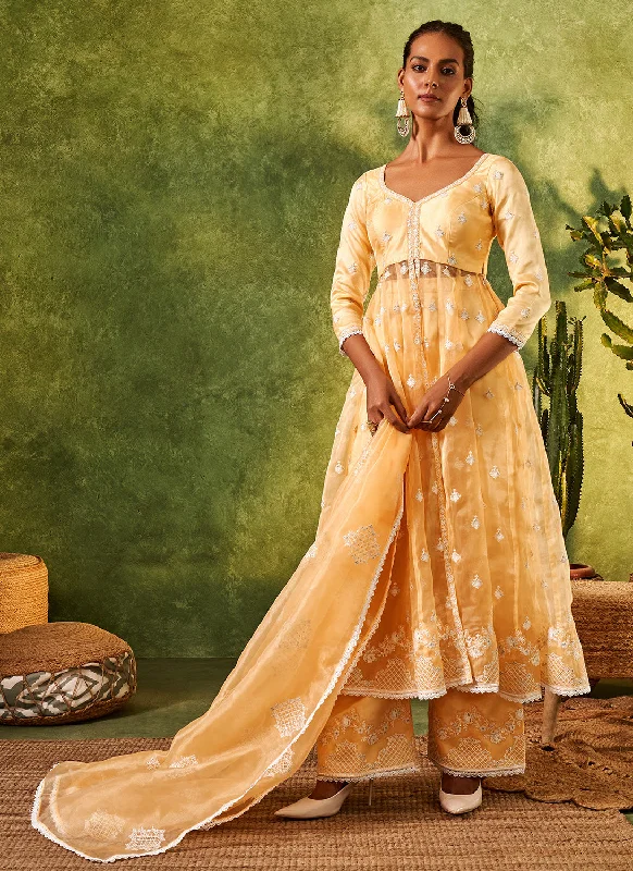 Yellow Embroidered Organza Anarkali