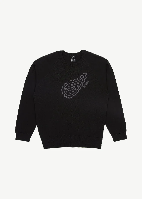 AFENDS Mens Heritage - Raglan Knitted Crew Neck Jumper - Black