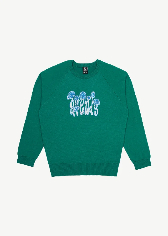 AFENDS Mens Psychedelic - Raglan Knitted Crew Neck Jumper - Emerald