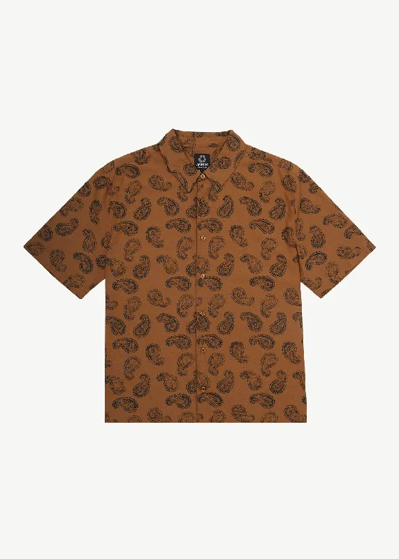 AFENDS Mens Tradition - Paisley Short Sleeve Shirt - Toffee