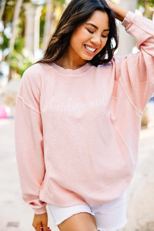 Bridesmaid Blush Pink Corded Embroidered Sweatshirt