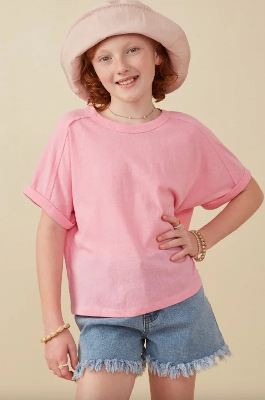 Olive Raw Edge Tween Tee