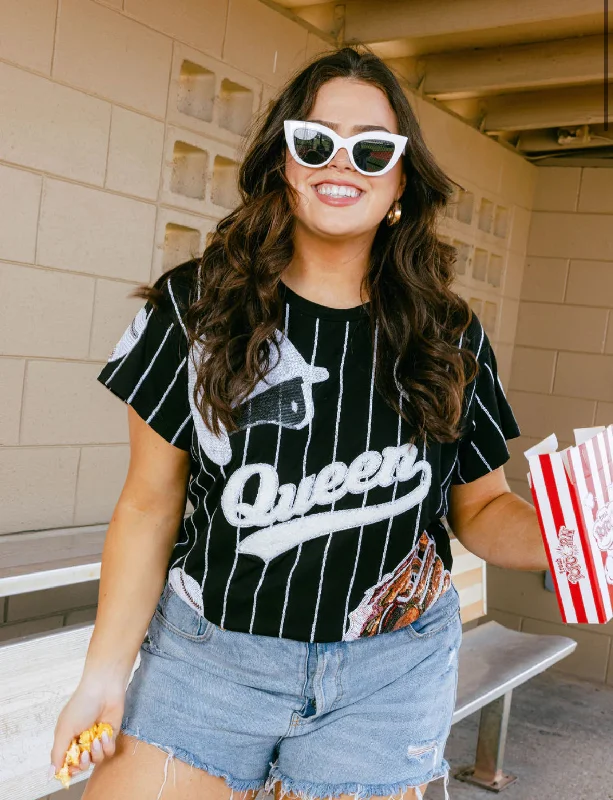 Queen of Sparkles: Black & White Batter Up Tee in Black