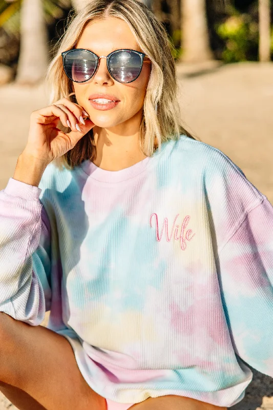 Wife Pink Tie Dye Corded Embroidered Sweatshirt