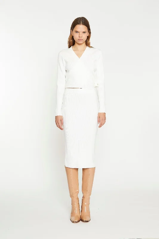 Off White Rib Knit Midi-Skirt