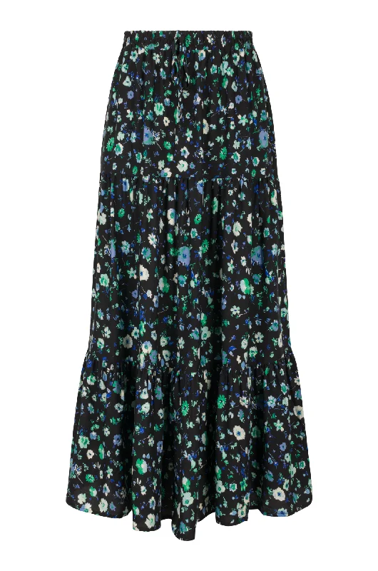 Maxi Skirt with drawcord waist | Green Black Sprig | 3367AR