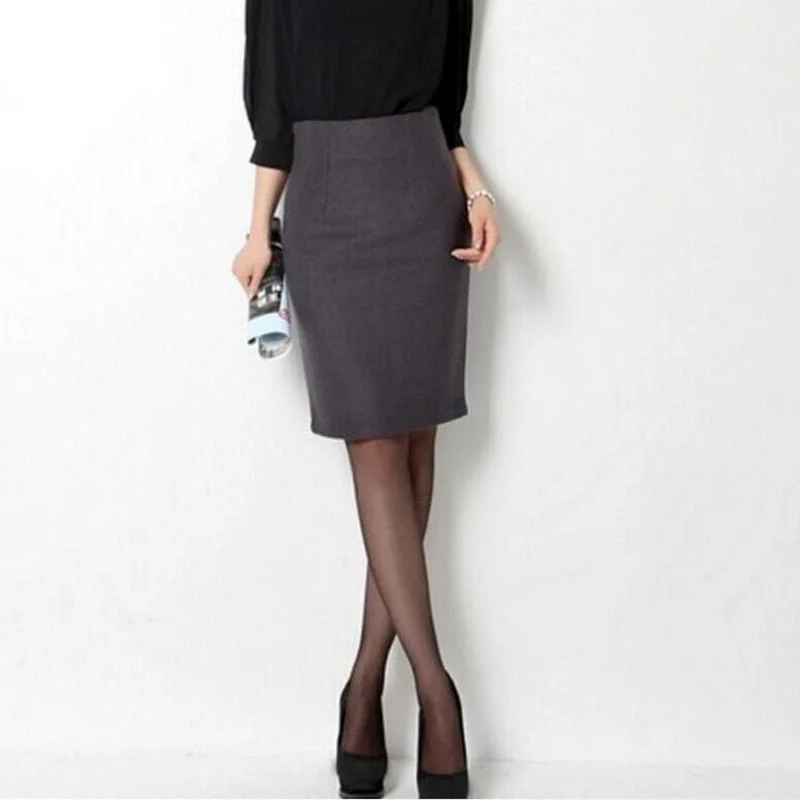 New 2019 Women Autumn Winter Skirt Ol Office Woolen Skirt High Waist Pencil Skirt Black Gray Formal Skirts For Women S440