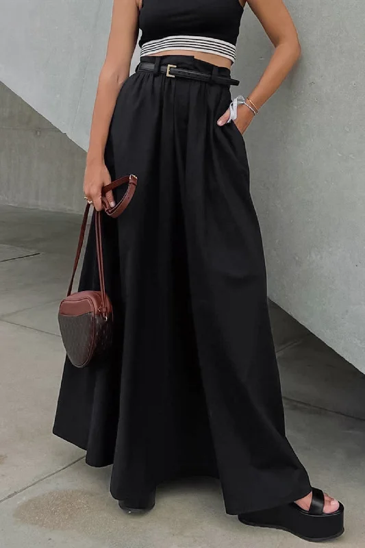 Solid Color High Waist A-Line Maxi Skirt