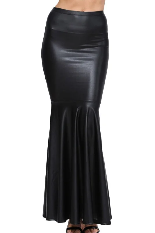 Woman Big Plus Size 8XL Maxi Long Black Faux Leather Skirt Women Saia Longa Femininas Ladies High Waist Mermaid Fishtail Skirts