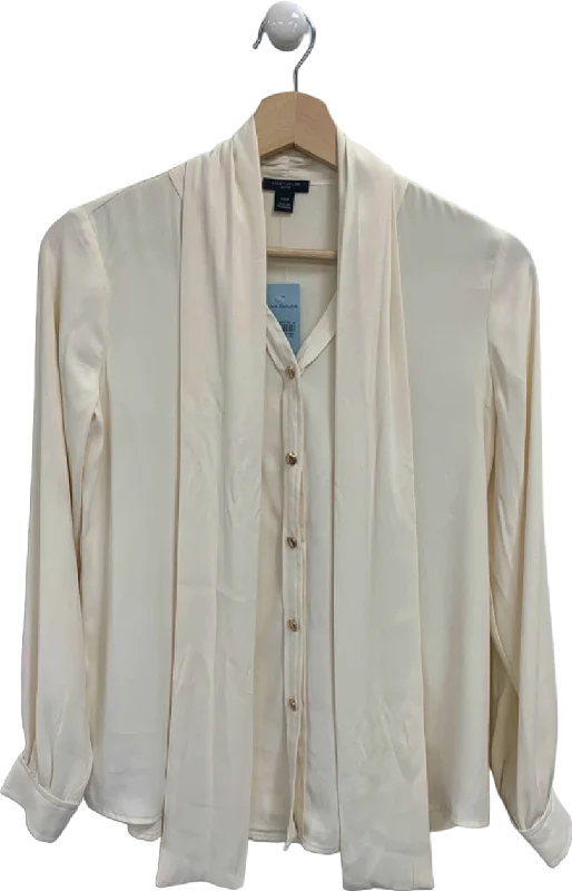 Ann Taylor Cream Blouse with Neck Tie Detail UK XXS Petite