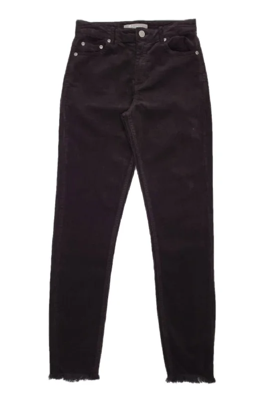 Corduroy Skinny W/ Fray Hem Jeans In Black