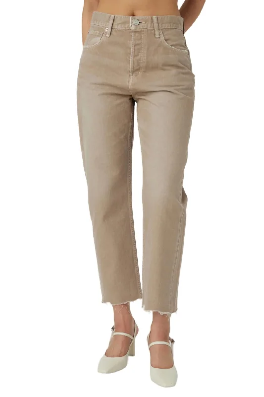 Herminie Wide Cropped Straight Jean In Light Brown