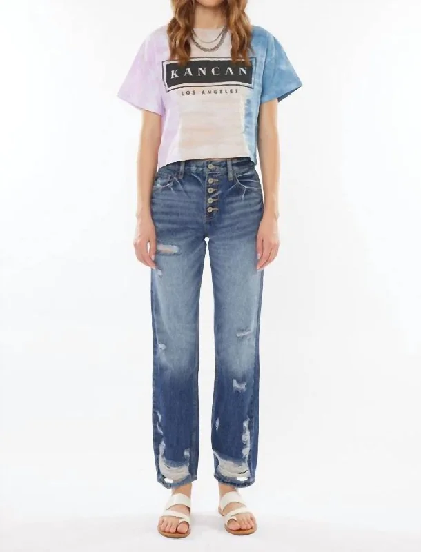 High Rise Relaxed Straight Leg Crop Jeans In Dark Wash