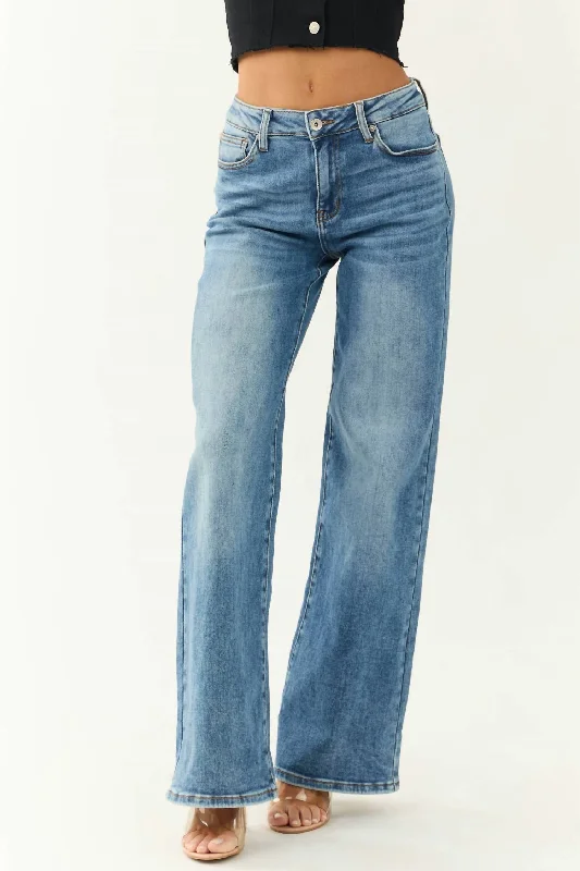 High Rise Super Wide Leg Jeans In Medium Wash