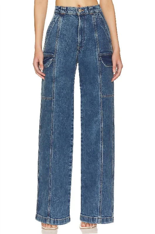 High Waist Wide Leg Cargo Jean In Light House