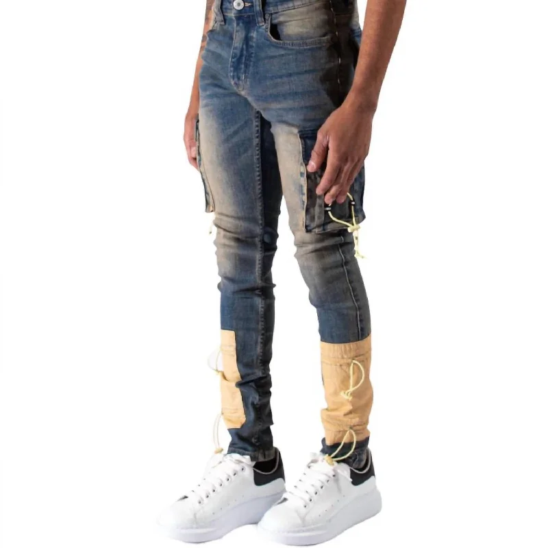 Infinity 8 Cargo Jeans In Indigo Earth Wash