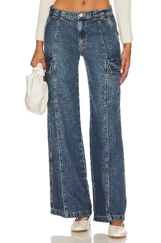 Mid-Rise Utility Wide Leg Cargo Jean In Deep Blue