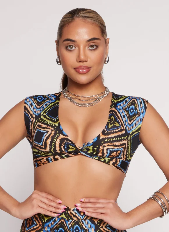 Aztec Print Twist Front Crop Top