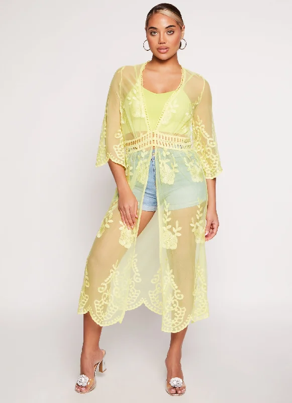 Lace Mesh Three Button Kimono