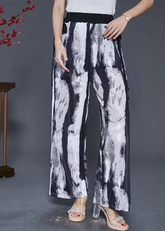 Black Tie Dye Chiffon Straight Pants Trousers Draping Fall