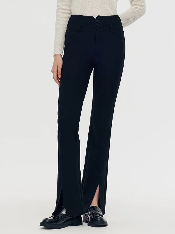 Knitted Slit Flared Women Pants