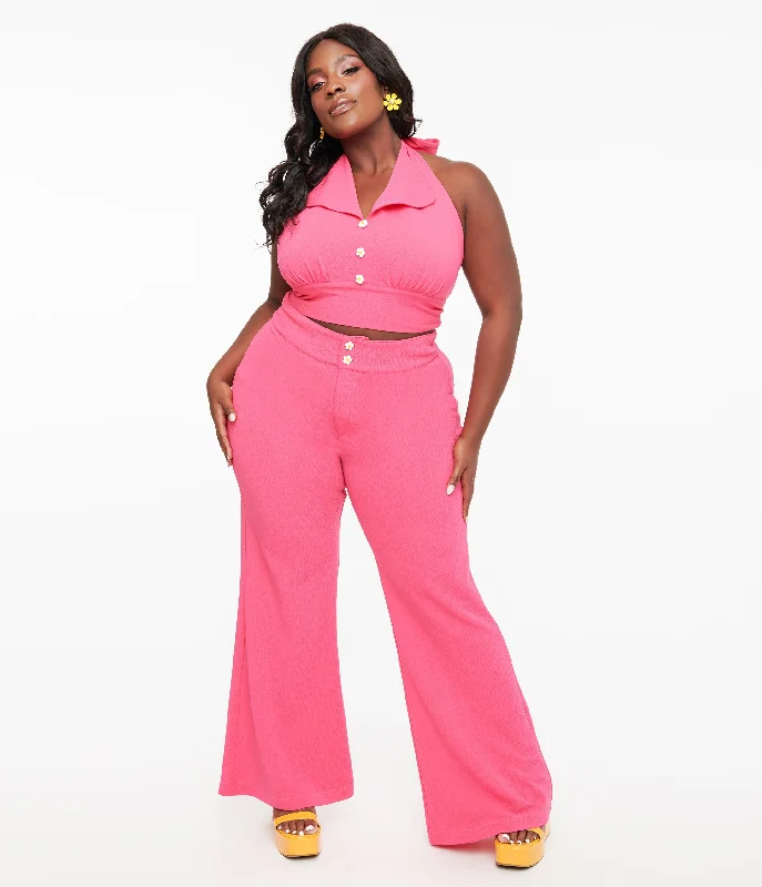 Smak Parlour Plus Size 1960s Hot Pink High Waist Flare Pants