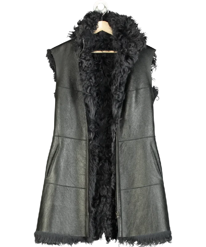 Luxury Black Sheepskin/ Shearling Reversible Sleeveless Coat UK 12