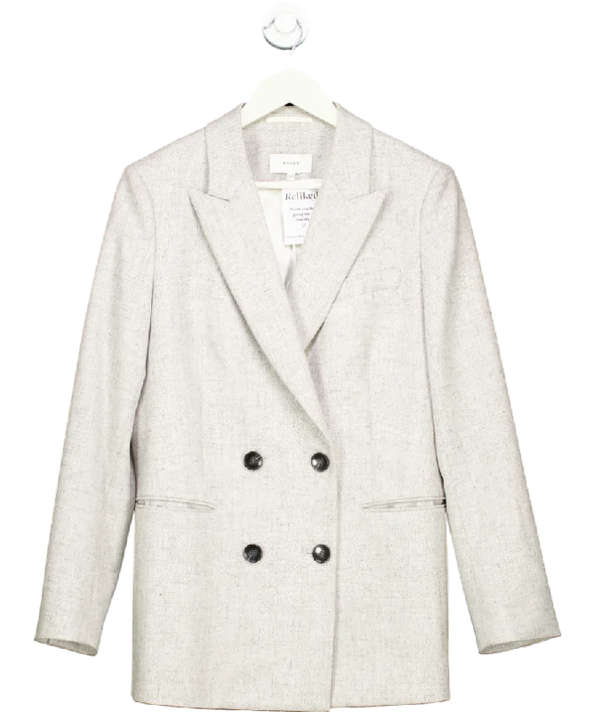 REISS Wool Oversized Double-breasted Blazer In Grey UK 14