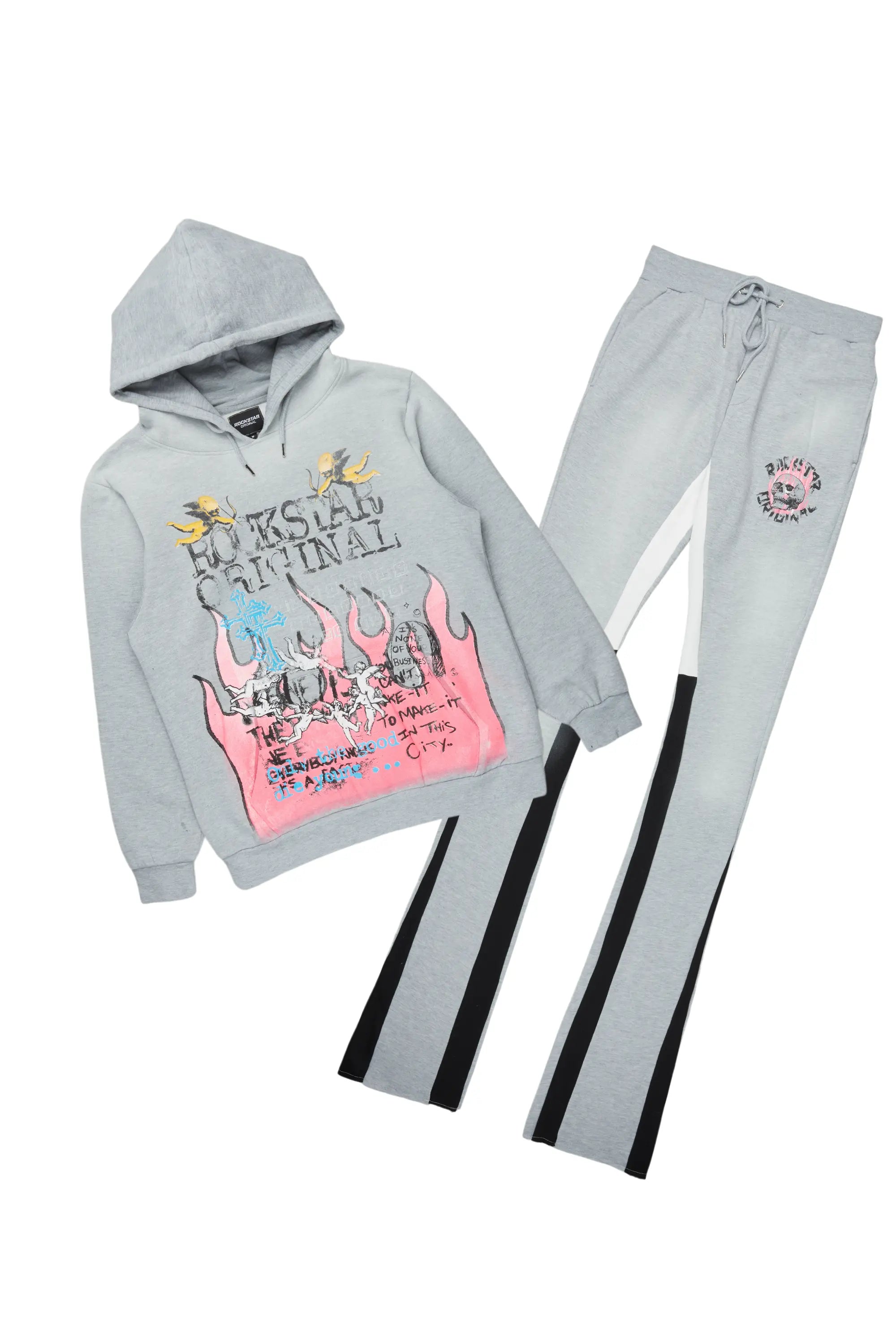 Boone Heather Grey Super Stacked Hoodie Track Set