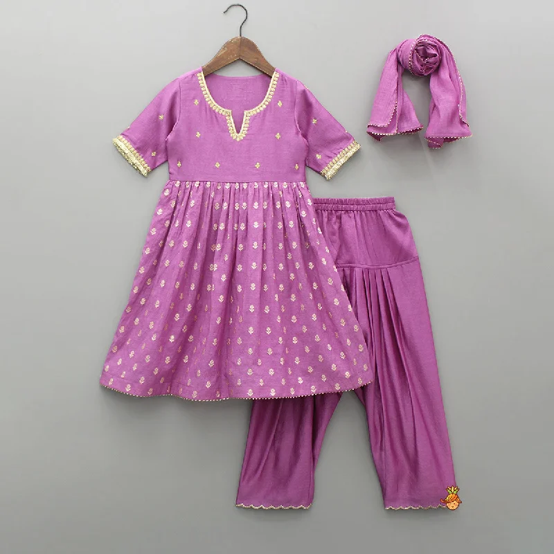 Chanderi Embroidered Purple Kurti And Salwar With Gota Lace Work Dupatta