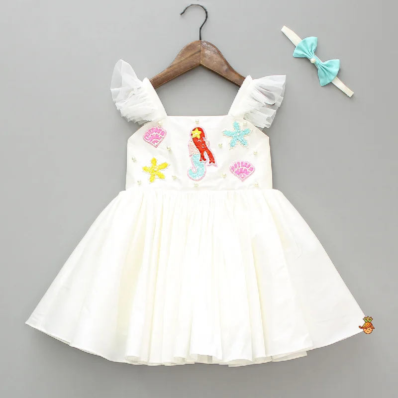 Mermaid Themed Flared Dress With Bowie Headband