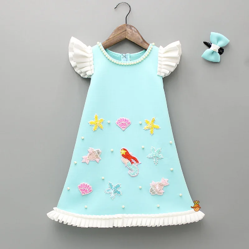 Ocean Themed Blue Dress With Hairclip