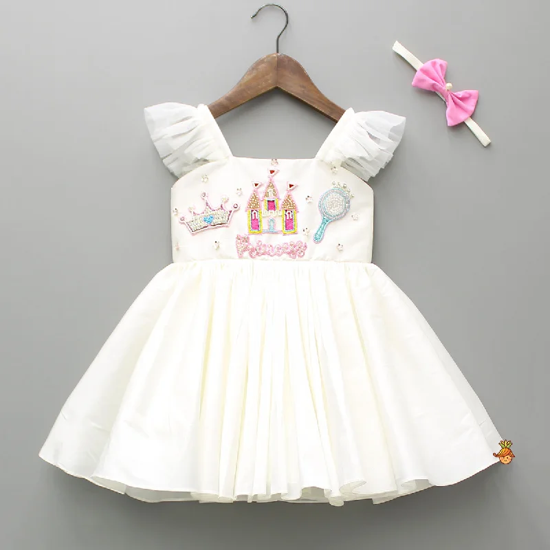 Off White Flared Dress With Bowie Headband