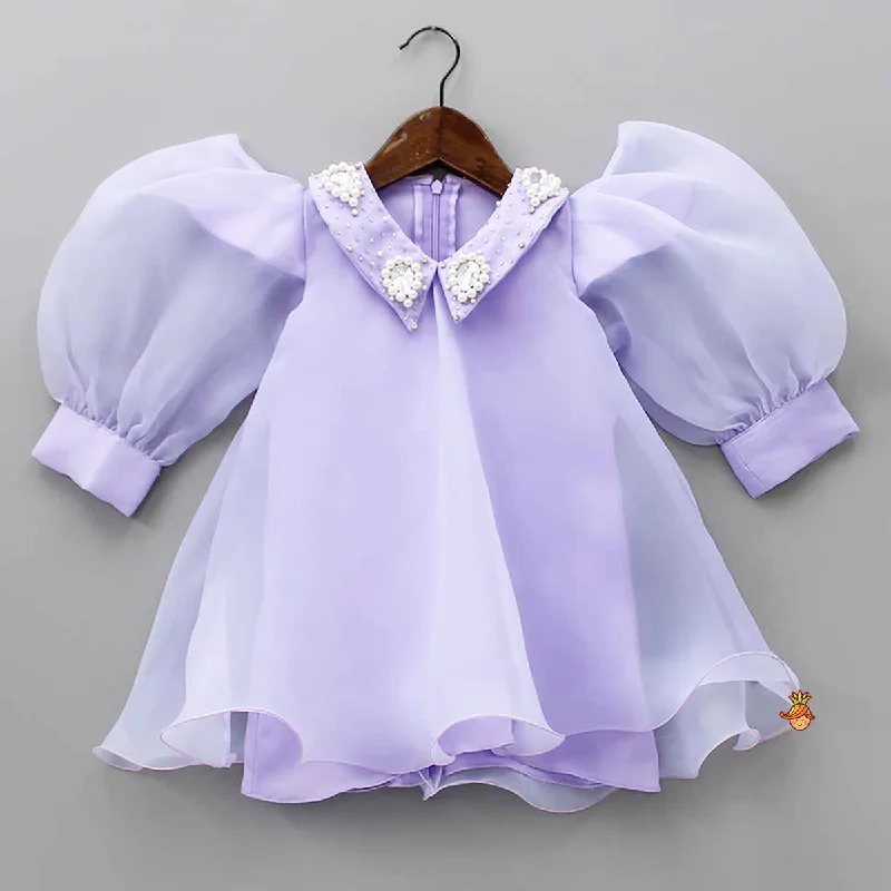 Puff Sleeves Organza Lavender Dress