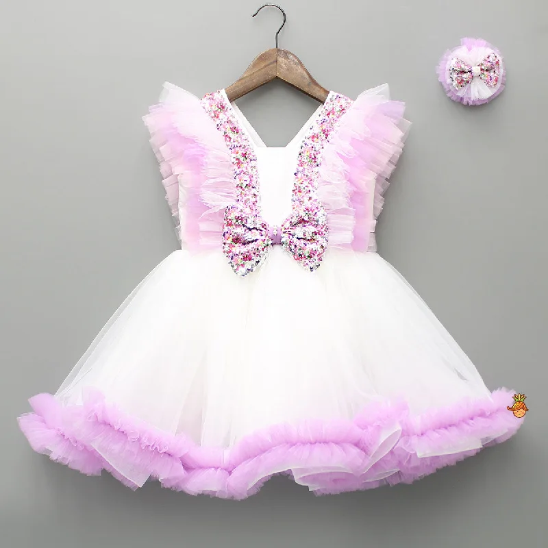 Sequin Detail Frilly Dress With Matching Hairclip