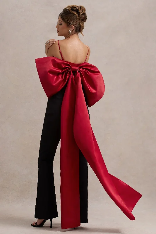 Sweet Escape | Red Satin Crop Top With Oversized Satin Bow