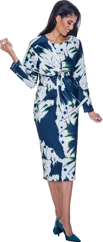 Divine Apparel DN12361W Plus Size Printed Long Sleeve Fitted Midi Dress