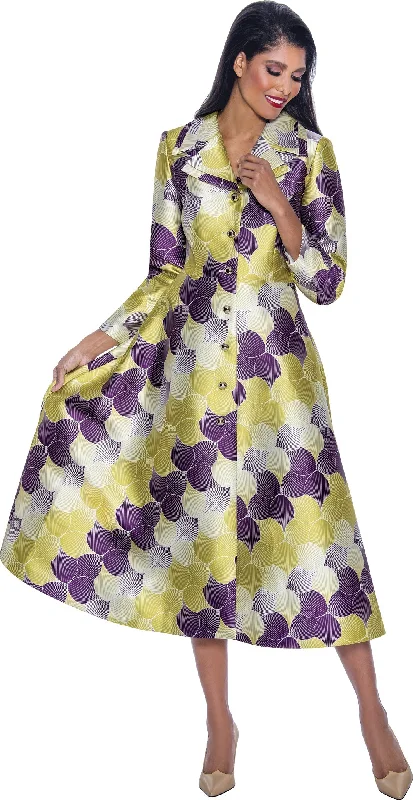 Divine Apparel DN12421W Printed Plus Size Long Sleeve Midi Dress