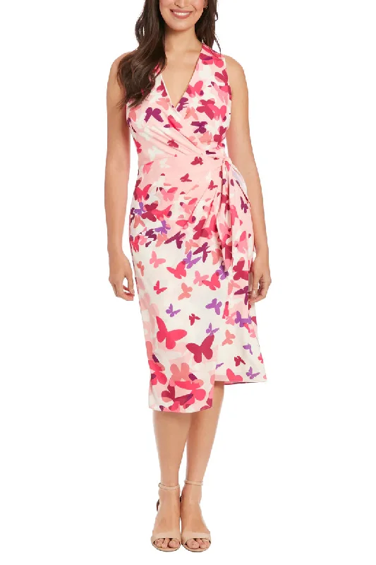 London Times T7618M Short Cocktail Printed Midi Dress