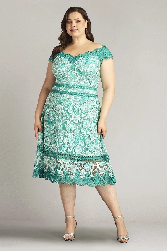 Tadashi Shoji CDP18113MDQ Plus Size Floral Lace Midi Cocktail Dress