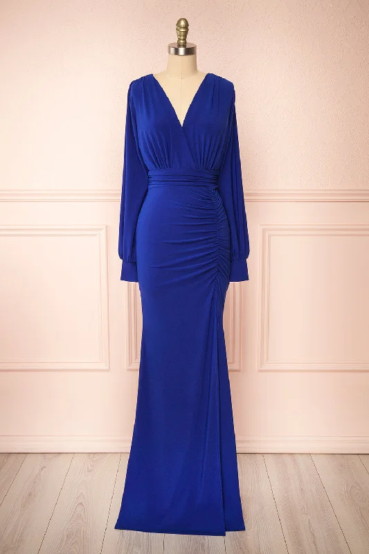 Cassidy Blue | Plunging Neckline Mermaid Maxi Dress