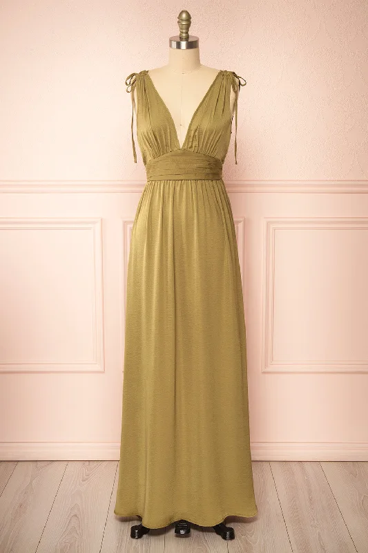 Cidra | Khaki Maxi Dress w/ V-Neck