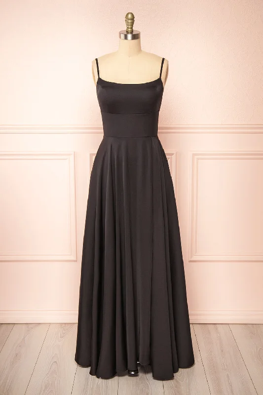 Darcy Black | Maxi Satin Dress w/ Slit