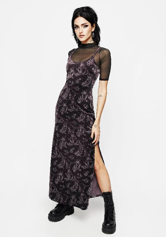 Deception Snake Foil Print Velour Maxi Slip Gown