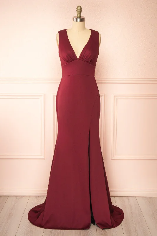 Diaz Burgundy | Maxi Dress w/ Train